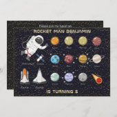 Invitation Système solaire pour enfants Astronaut Monogramme  (Devant / Derrière)