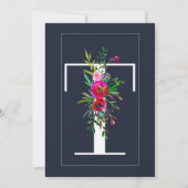 Invitation T Monogramme Dernier initial bleu Floral Mariage (Dos)