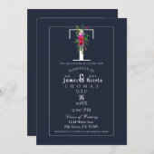 Invitation T Monogramme Dernier initial bleu Floral Mariage (Devant / Derrière)