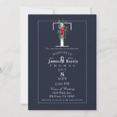 Invitation T Monogramme Dernière Initiale Moderne Fleurs Bleu (Devant)