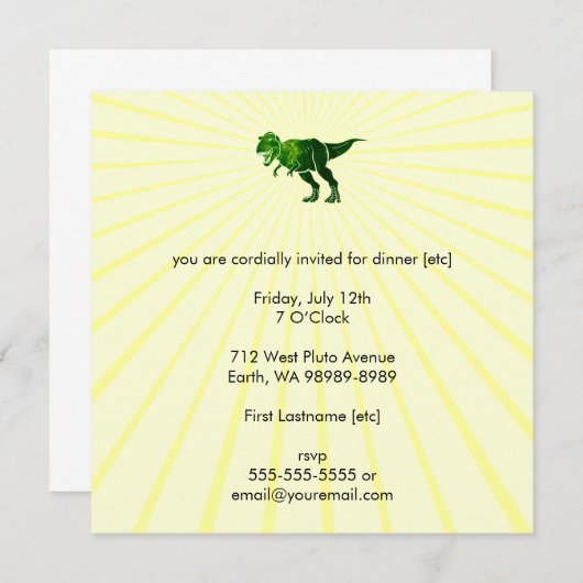 Invitation T-Rex (Devant / Derrière)