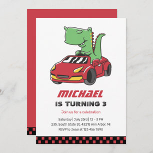 Invitation T-Rex Conducteur Course Voiture Enfants Garçons An