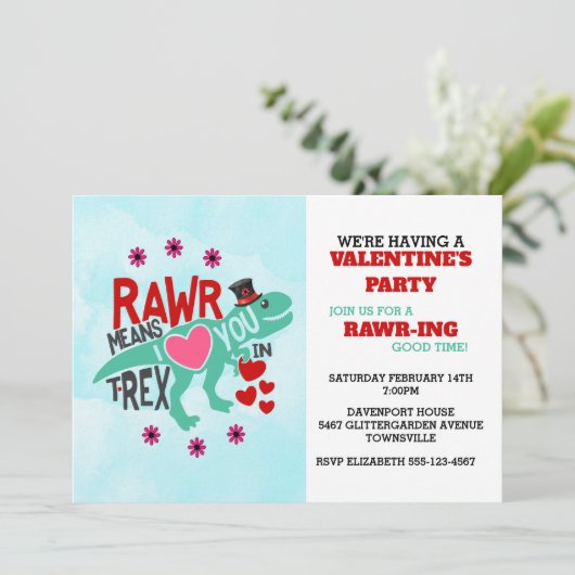 Invitation T-Rex dans un Tophat Cute Funny Valentine (Debout devant)