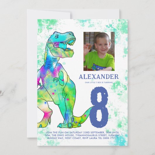 Invitation T-Rex Dino 8e fête d'anniversaire (Devant)