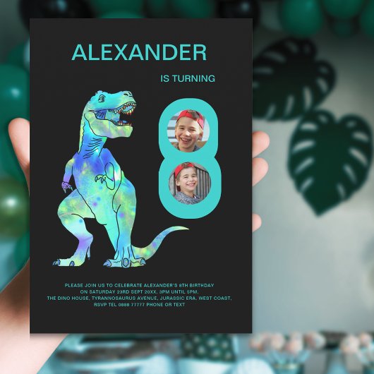 Invitation T-Rex Dino Boys 8e fête d'anniversaire