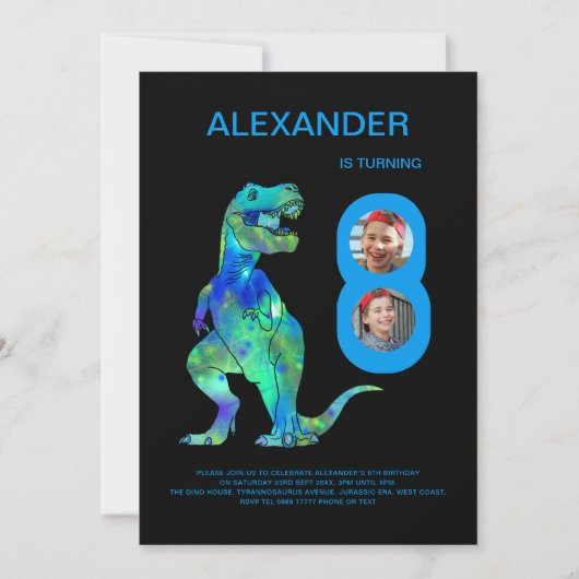 Invitation T-Rex Dino Boys 8e fête d'anniversaire Photo perso (Devant)