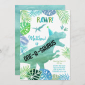 Invitation T Rex Dinosaur 1er anniversaire d'un saurus (Devant / Derrière)