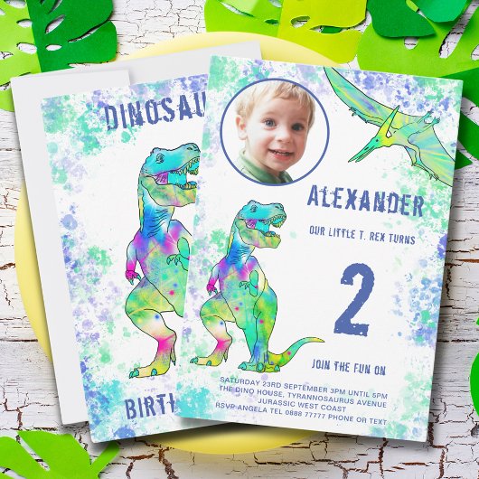 Invitation T-Rex Dinosaur 2e fête d'anniversaire
