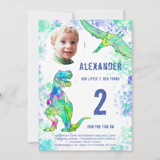 Invitation T-Rex Dinosaur 2e fête d'anniversaire (Devant)