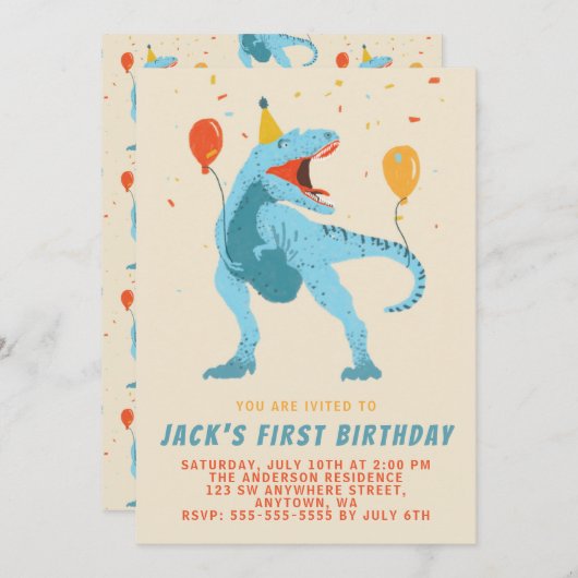 Invitation T-Rex Dinosaur Aquarelle Fête d'anniversaire (Devant / Derrière)