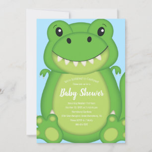 Invitation T-Rex Dinosaur Baby shower Bleu