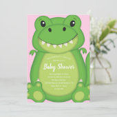 Invitation T-Rex Dinosaur Baby shower rose (Debout devant)