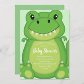 Invitation T-Rex Dinosaur Baby shower vert (Devant / Derrière)