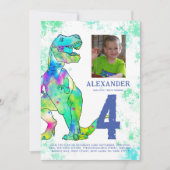 Invitation T-Rex Dinosaur, fête d'anniversaire Photo (Devant)