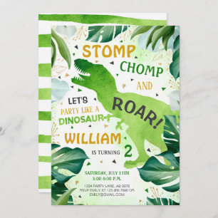 Invitation T Rex Dinosaur Garçon Anniversaire