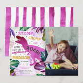 Invitation T Rex Dinosaur Girl Birthday Photo (Devant / Derrière)