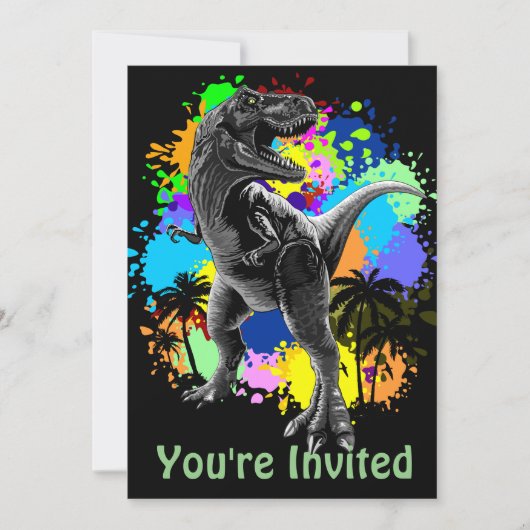 Invitation T-Rex Dinosaur Jurassique Reptile sur arc-en-ciel (Devant)