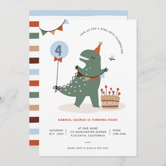 Invitation T-Rex Dinosaur moderne fête d'anniversaire (Devant / Derrière)