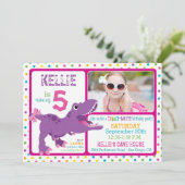 Invitation T-Rex Dinosaur Polka Dot Violet Anniversaire (Debout devant)