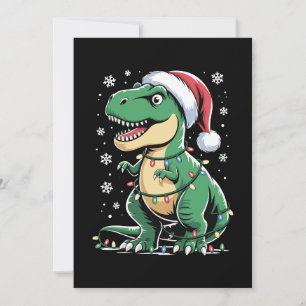 Invitation T Rex Dinosaure Chapeau de Père Noël Lumières Neig