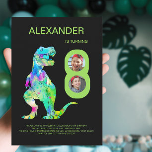 Invitation T-Rex Dinosaure Photo personnalisée pour 8ème anni