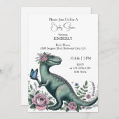 Invitation T-Rex doux en fleur (Devant / Derrière)