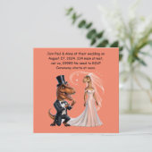 Invitation T-rex en smoking tenant un anneau faisant sa deman (Debout devant)