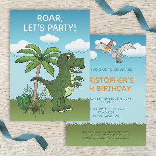 Invitation T-rex et Pteranodon Dinosaur mignon Anniversaire d