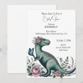 Invitation T-Rex Gentil en Fleur (Devant / Derrière)