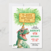 Invitation T-Rex Jungle Anniversaire Amusant (Devant)