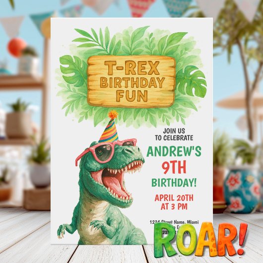 Invitation T-Rex Jungle Anniversaire Amusant