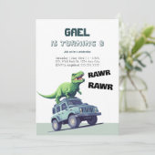 Invitation T-Rex Monster Truck Rawr Dinosaur Anniversaire de (Debout devant)