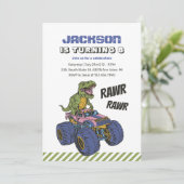 Invitation T-Rex Monster Truck Rawr Dinosaur Anniversaire de  (Debout devant)