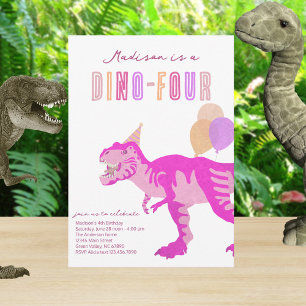 Invitation T-Rex Pink Dino-Quatre Quatrième fête d'anniversai