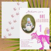 Invitation T-Rex Pink Photo N'importe quel âge mignon 1ère fê