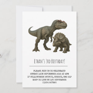 Invitation T-Rex réaliste et Tricératops Dinosaur Anniversair