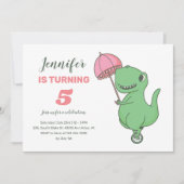 Invitation T-rex Ride Unicycle Cute Dinosaur Filles Anniversa (Devant)
