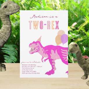 Invitation T-Rex Rose Deux-Rex Dino Deuxième 2ème Anniversair