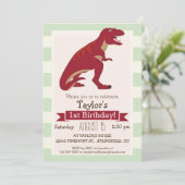 Invitation T-Rex rouge sur Pastel Green Stripes (Debout devant)
