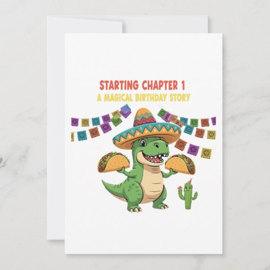 Invitation T-Rex Taco Fiesta 1er anniversaire | Chapitre de d (Devant)