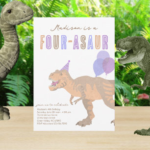 Invitation T-Rex Tan Four Asaur Dino Quatrième fête d'anniver