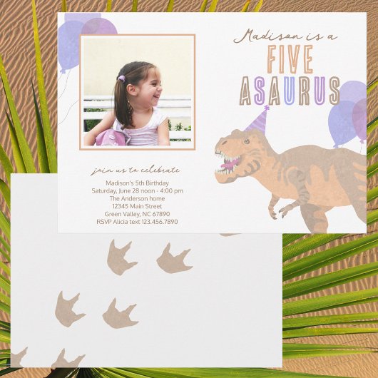 Invitation T-Rex Tan Photo N'Importe Quel Âge Dinosaure Anniv