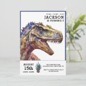 Invitation T-Rex Watercolor Dinosaur Anniversaire de enfant P (Debout devant)