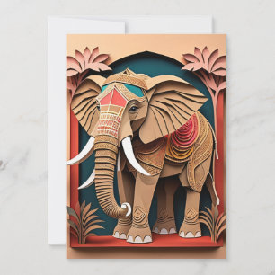 Invitation T-shirt avec design d'art en papier 3D d'éléphant