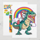 Invitation T-Shirt Licorne Chevauchant T-Rex Dinosaure Garçon (Devant / Derrière)