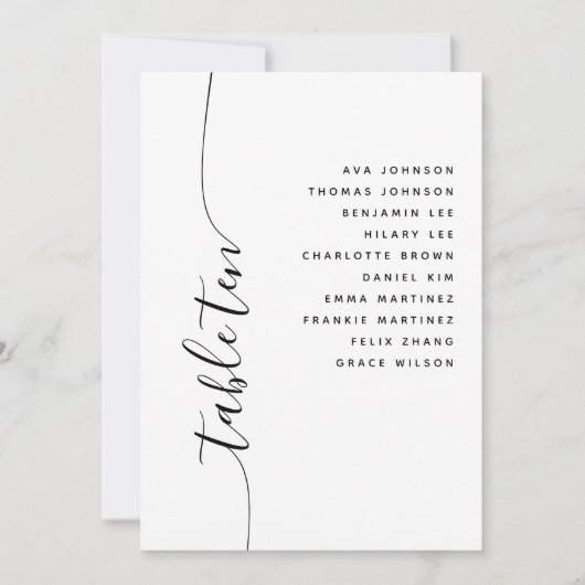 Invitation Table 10 Vertical Wedding Seating Chart Card (Devant)