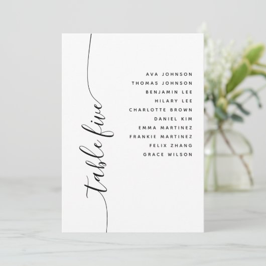 Invitation Table 5 Vertical Script Wedding Seating Chart Card (Debout devant)