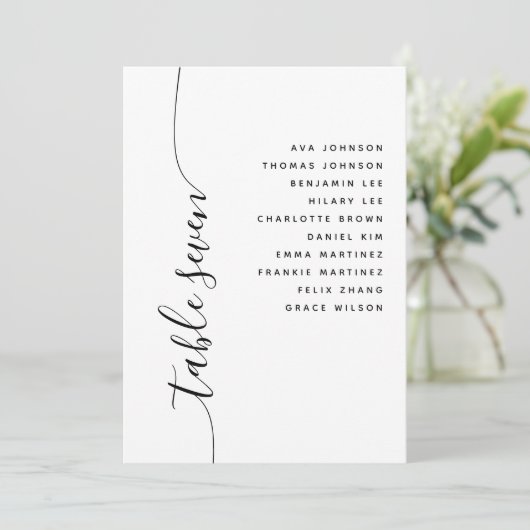 Invitation Table 7 Vertical Script Wedding Seating Chart Card (Debout devant)