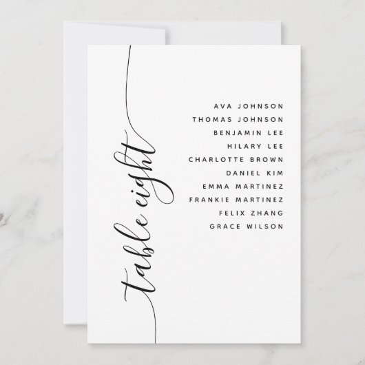 Invitation Table 8 Vertical Script Wedding Seating Chart Card (Devant)