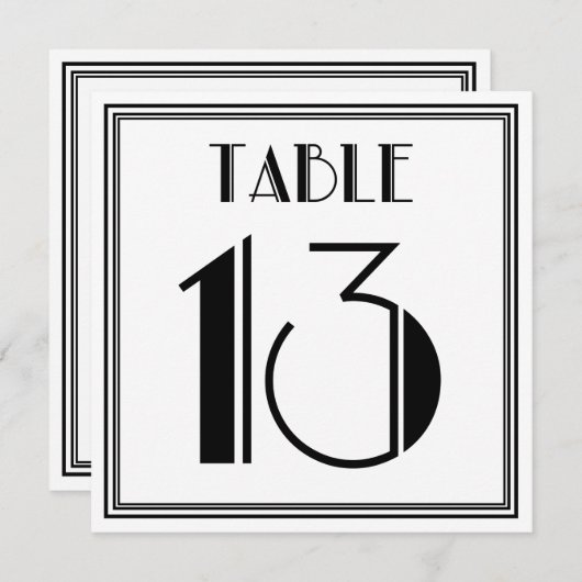 Invitation Table Art Déco Numéro 13 (Devant / Derrière)